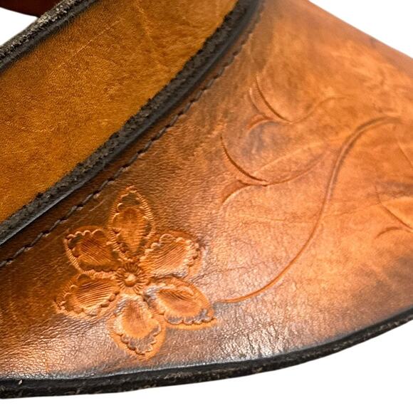 VTG Leather Hand Tooled Floral Sun Visor Brown Boho Hippie 70s Festival Western - Picture 2 of 16
